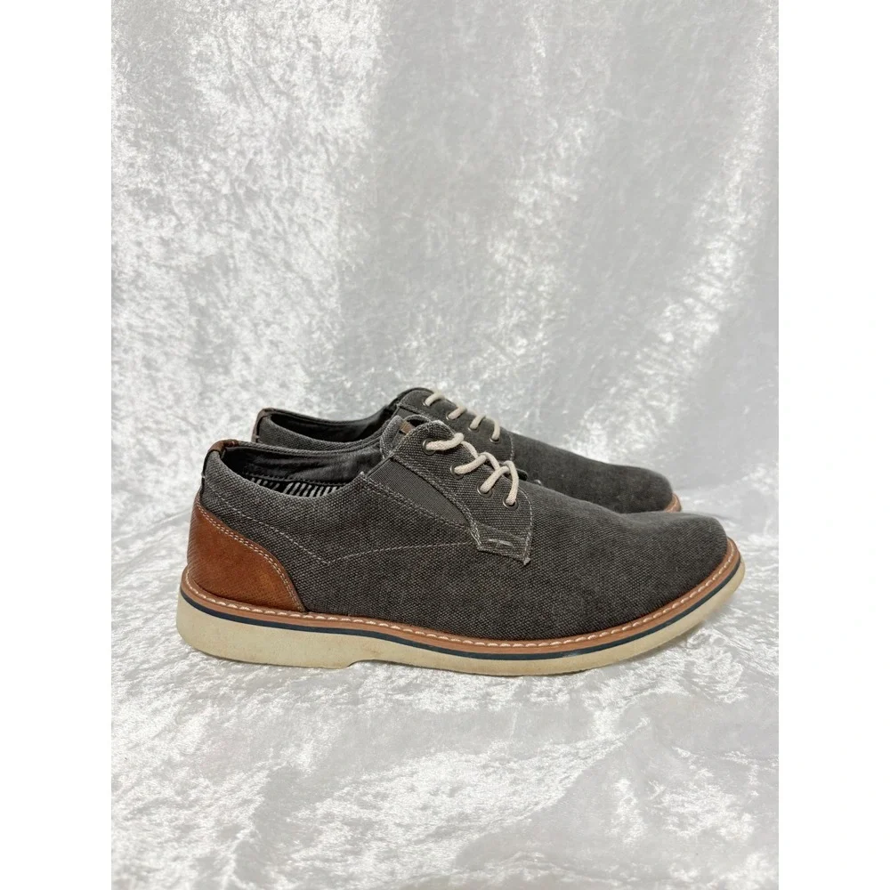 Nunn Bush Mens Barklay Canvas Oxford Comfort Gel Shoes Gray Brown  Size 8.5 W